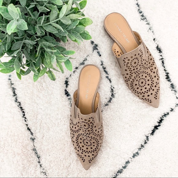 Ivanka Trump Shoes - Suede laser cut mules tan Cream ivanka trump